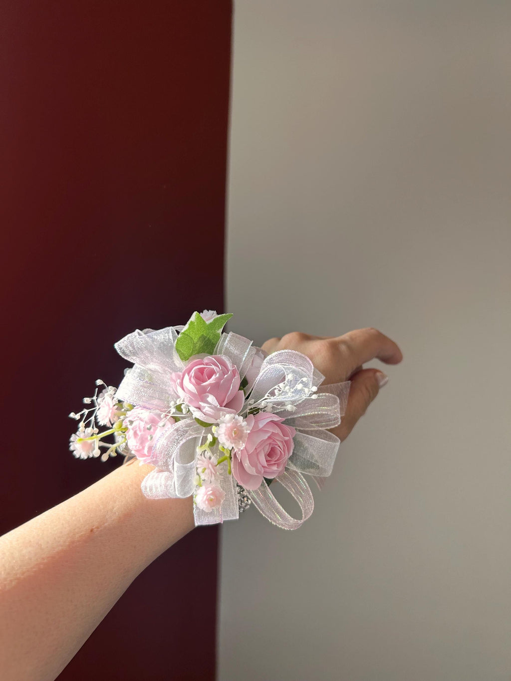 BabyPink Rose Prom Corsage: Rhinestone Wristband, Keepsake Flowers