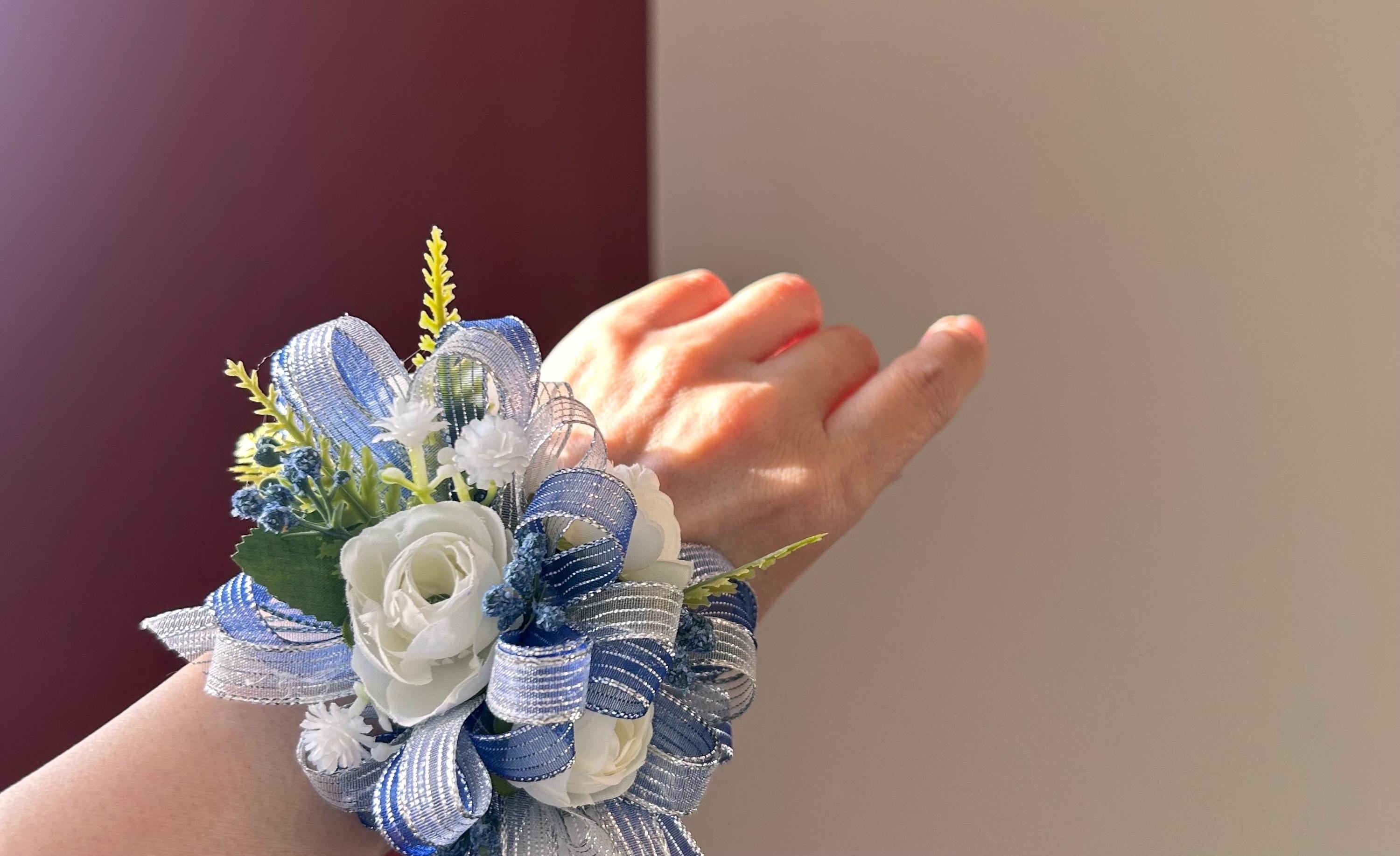 Navy Blue Silver & White Rose_Corsage