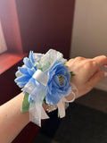 Blue Flower White ribbon Prom Corsage